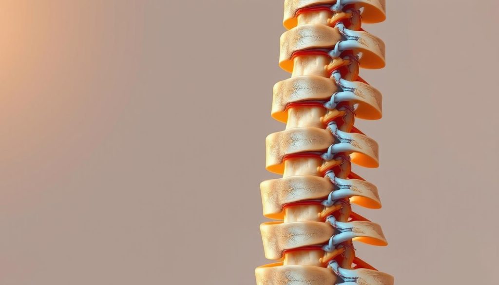 A detailed anatomical cross-section of the human spine, showcasing the biomechanical effects of manual therapy. The foreground depicts the spinal column, vertebrae, and surrounding musculature in vivid detail, rendered in high-resolution photorealistic style using warm lighting from the left side. The middle ground reveals the complex network of nerves, blood vessels, and connective tissues, highlighting the intricate interplay between structure and function. The background subtly fades into a neutral, minimalist environment, allowing the viewer to focus on the central subject matter. A detailed anatomical cross-section of the human spine, showcasing the biomechanical effects of manual therapy. The foreground depicts the spinal column, vertebrae, and surrounding musculature in vivid detail, rendered in high-resolution photorealistic style using warm lighting from the left side. The middle ground reveals the complex network of nerves, blood vessels, and connective tissues, highlighting the intricate interplay between structure and function. The background subtly fades into a neutral, minimalist environment, allowing the viewer to focus on the central subject matter.